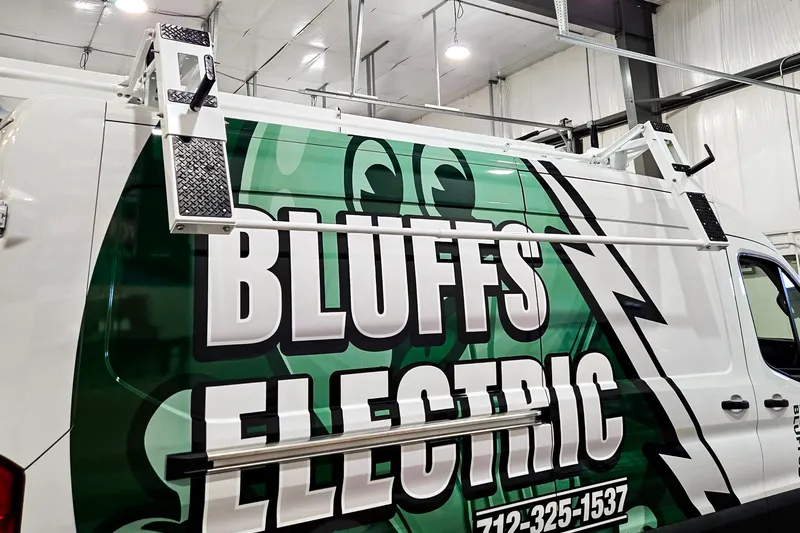 Bluffs Electric branded work van with a complete trade-specific upfit