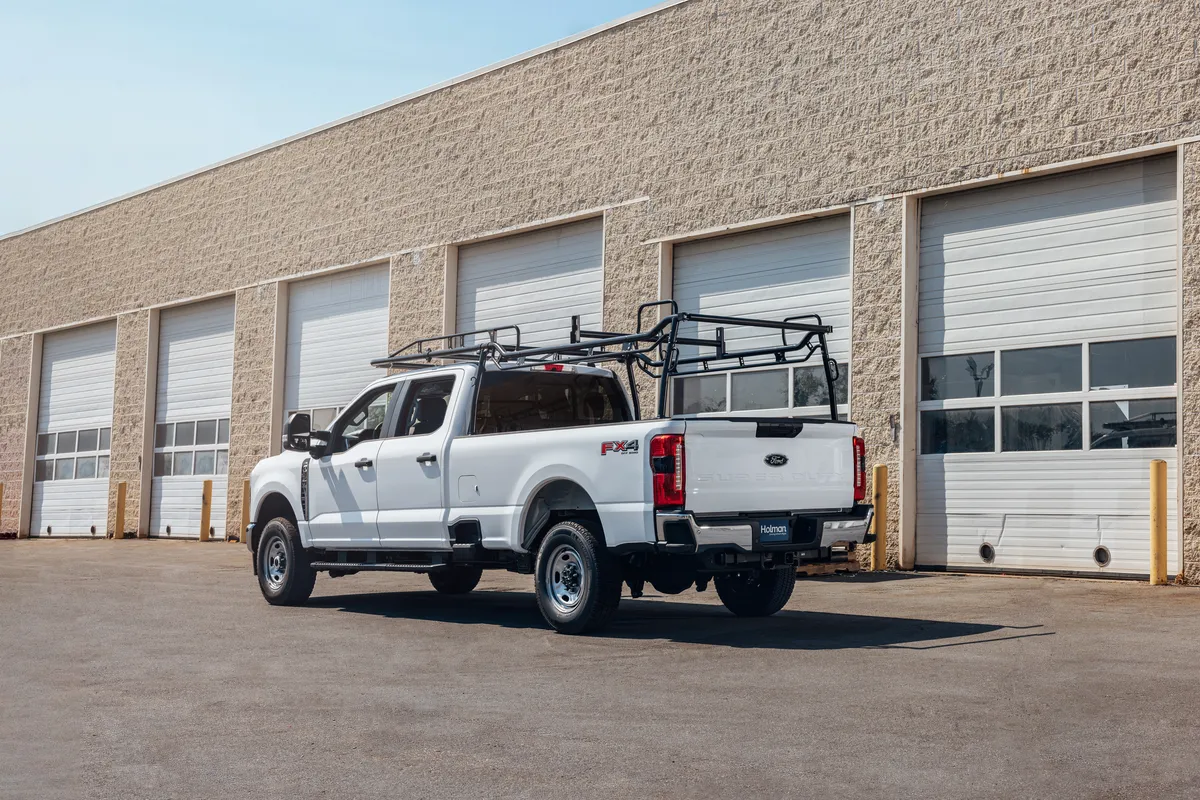 Work pickup truck upfitted with a ProRack ladder rack