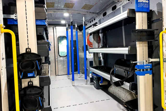 Finished upfitted work van ready for pickup